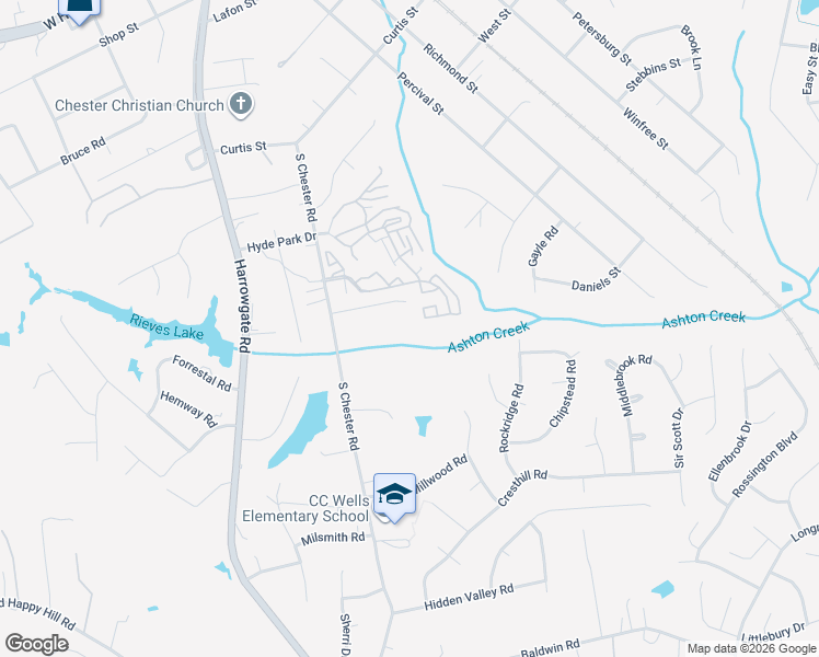 map of restaurants, bars, coffee shops, grocery stores, and more near 3802 Creek Way in Chester