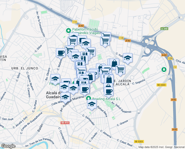 map of restaurants, bars, coffee shops, grocery stores, and more near 22 Calle Alonso Gascón in Alcalá de Guadaíra