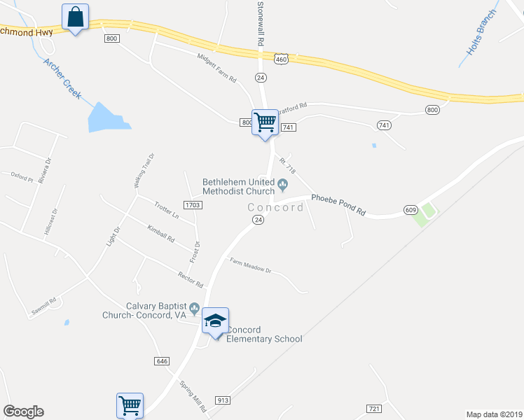 map of restaurants, bars, coffee shops, grocery stores, and more near 9784 Village Highway in Concord