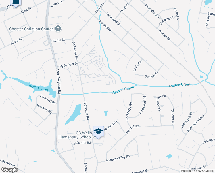 map of restaurants, bars, coffee shops, grocery stores, and more near 3802 Creek Way in Chester