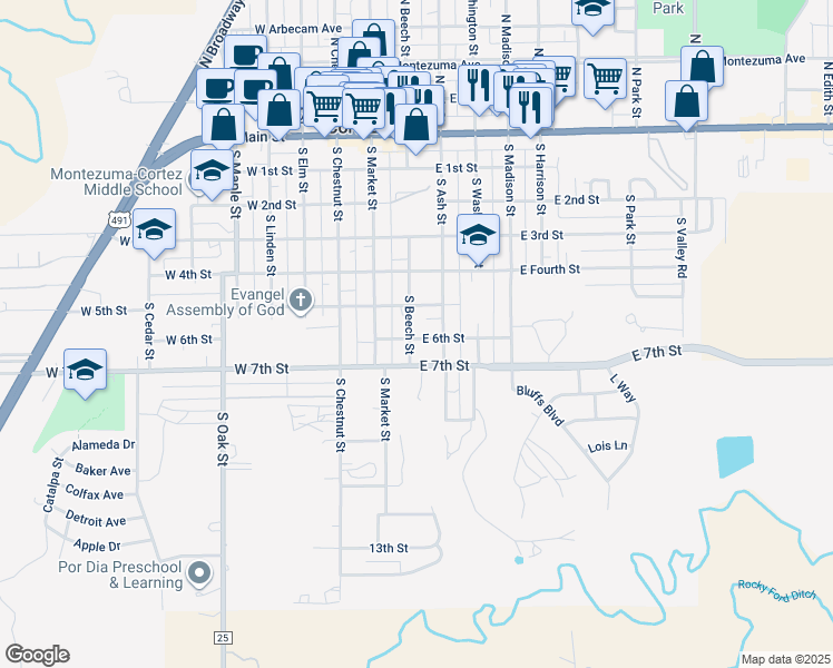 map of restaurants, bars, coffee shops, grocery stores, and more near 518 S Beech St in Cortez