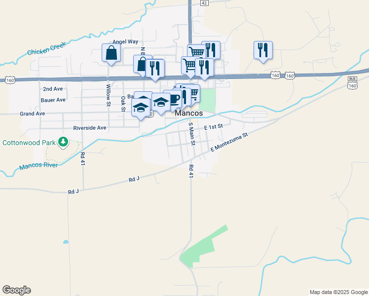 map of restaurants, bars, coffee shops, grocery stores, and more near 301 South Mesa Street in Mancos
