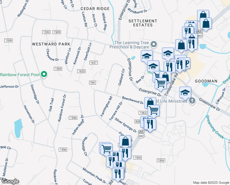 map of restaurants, bars, coffee shops, grocery stores, and more near 347 Beechwood Drive in Lynchburg