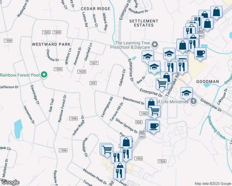 map of restaurants, bars, coffee shops, grocery stores, and more near 347 Beechwood Drive in Lynchburg