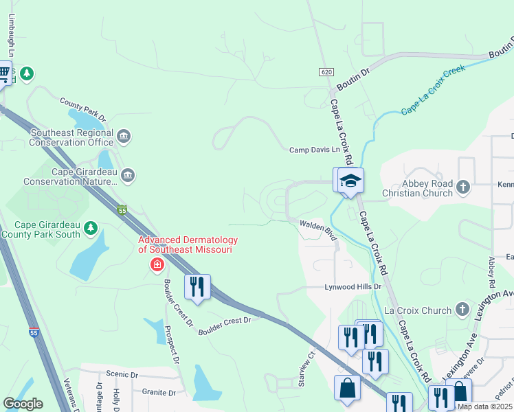 map of restaurants, bars, coffee shops, grocery stores, and more near 2935 Pine Hill Spur in Cape Girardeau