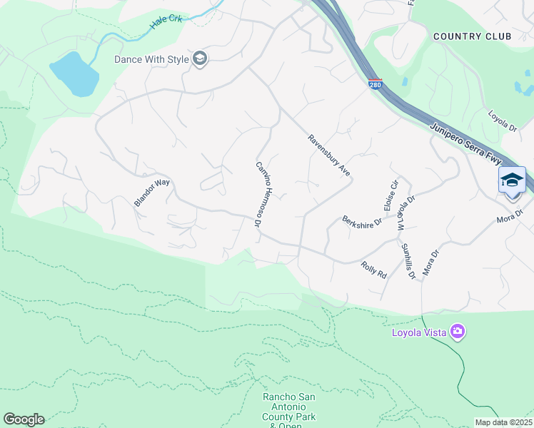map of restaurants, bars, coffee shops, grocery stores, and more near 23500 Camino Hermoso Drive in Los Altos Hills