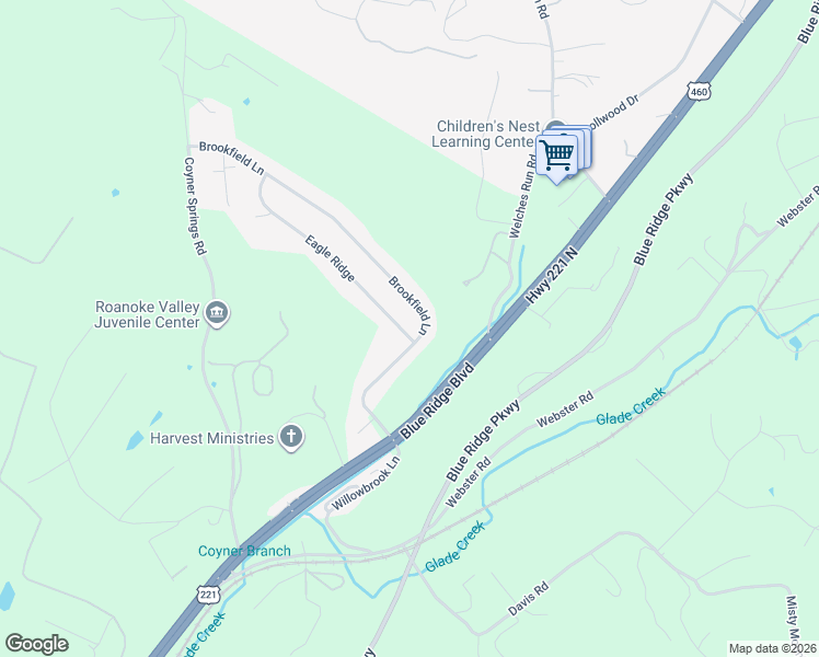 map of restaurants, bars, coffee shops, grocery stores, and more near 30 Eagle Ridge in Roanoke