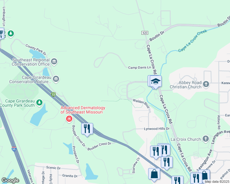 map of restaurants, bars, coffee shops, grocery stores, and more near 2942 Pine Hill Spur in Cape Girardeau