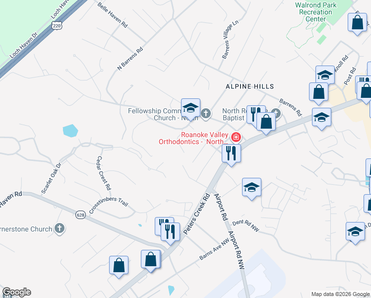 map of restaurants, bars, coffee shops, grocery stores, and more near 7936 Carriage Park Drive in Hollins