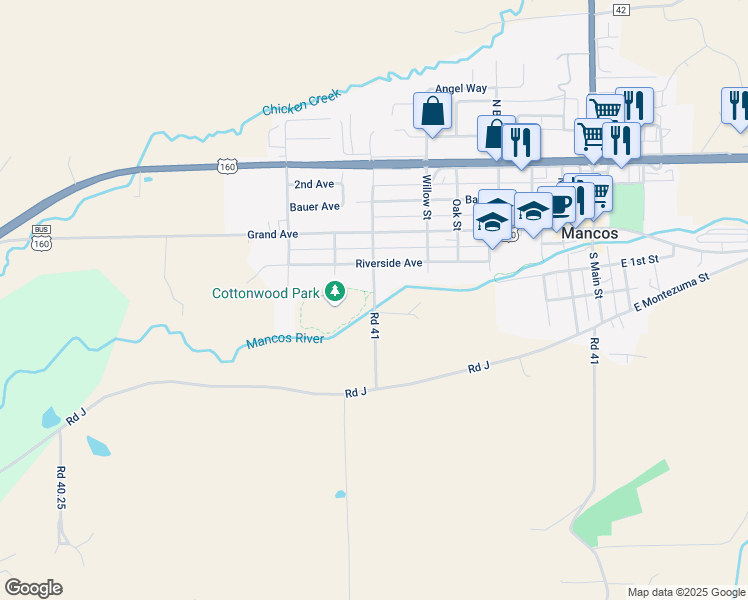 map of restaurants, bars, coffee shops, grocery stores, and more near Road 41 in Mancos