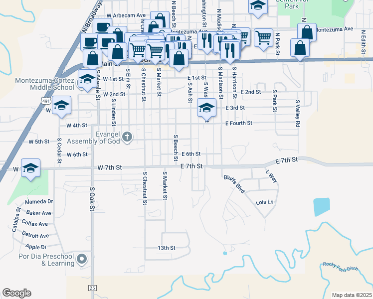 map of restaurants, bars, coffee shops, grocery stores, and more near 518 South Beech Street in Cortez