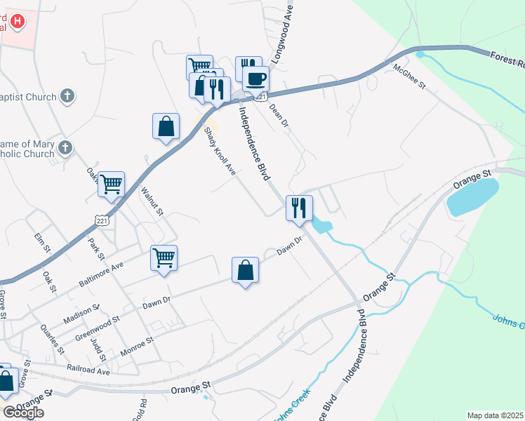 map of restaurants, bars, coffee shops, grocery stores, and more near 1656 Shady Knoll Avenue in Bedford