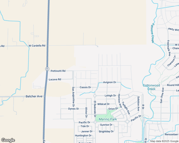 map of restaurants, bars, coffee shops, grocery stores, and more near R Street in Merced