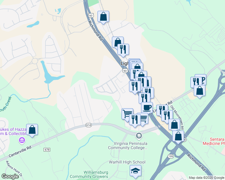 map of restaurants, bars, coffee shops, grocery stores, and more near 6543 Continental Street in Williamsburg