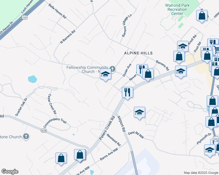 map of restaurants, bars, coffee shops, grocery stores, and more near 1313 Vivian Avenue in Hollins