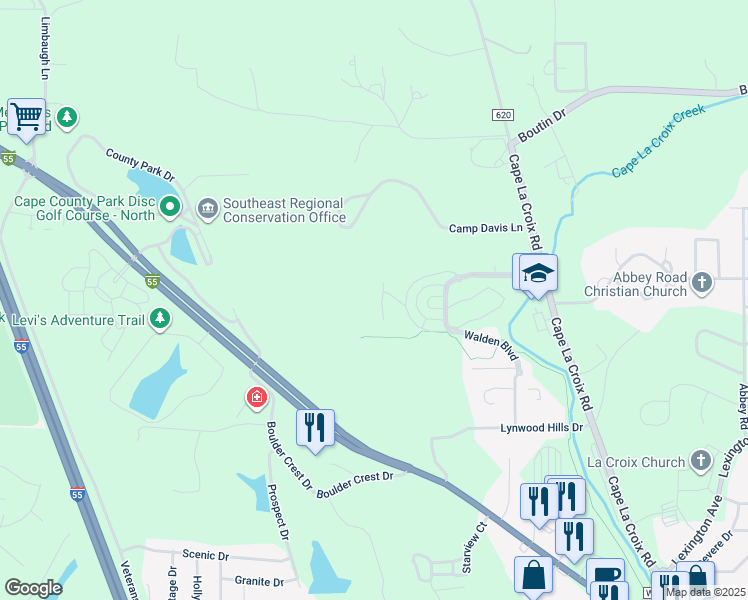 map of restaurants, bars, coffee shops, grocery stores, and more near 2335 Brister Hill Drive in Cape Girardeau