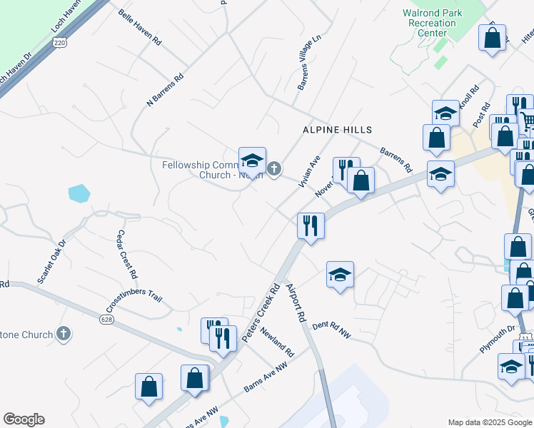 map of restaurants, bars, coffee shops, grocery stores, and more near 1313 Vivian Avenue in Hollins