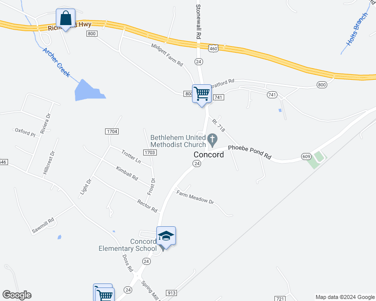 map of restaurants, bars, coffee shops, grocery stores, and more near 9784 Village Highway in Concord