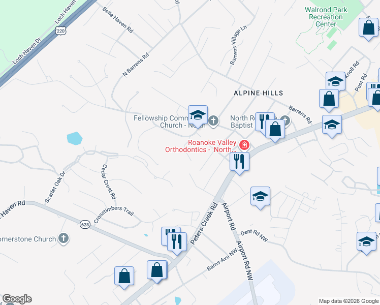 map of restaurants, bars, coffee shops, grocery stores, and more near 7936 Carriage Park Drive in Hollins