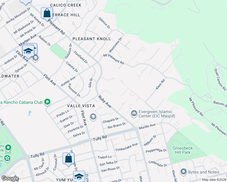 map of restaurants, bars, coffee shops, grocery stores, and more near 2345 Pleasant Acres Drive in San Jose