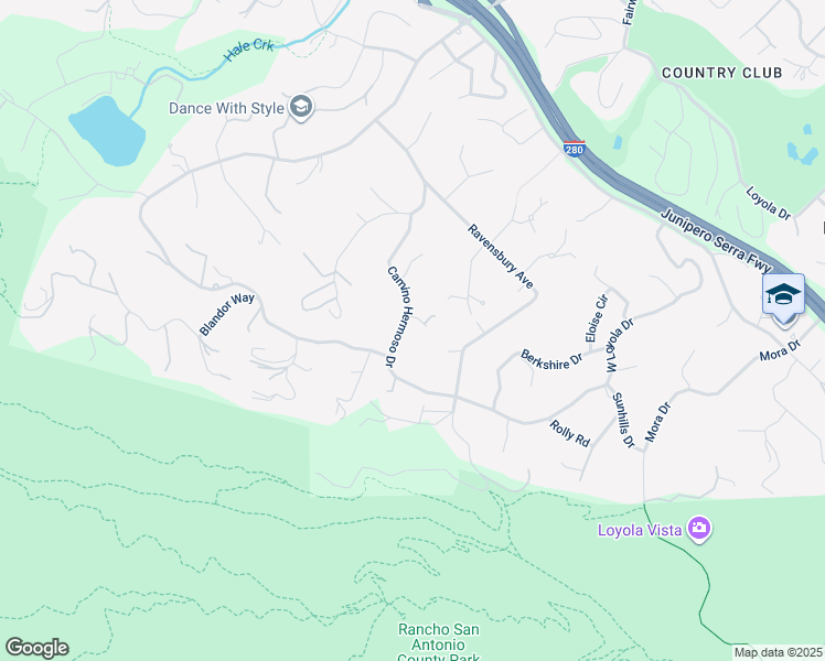 map of restaurants, bars, coffee shops, grocery stores, and more near 23500 Camino Hermoso Drive in Los Altos Hills