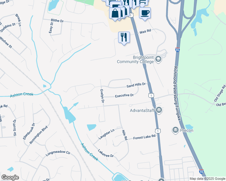 map of restaurants, bars, coffee shops, grocery stores, and more near 2819 Sand Hills Drive in Chester