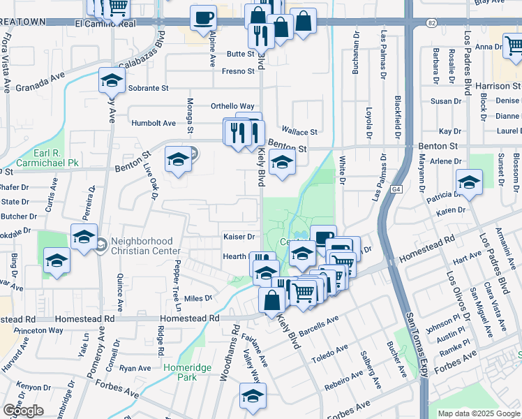 map of restaurants, bars, coffee shops, grocery stores, and more near in Santa Clara
