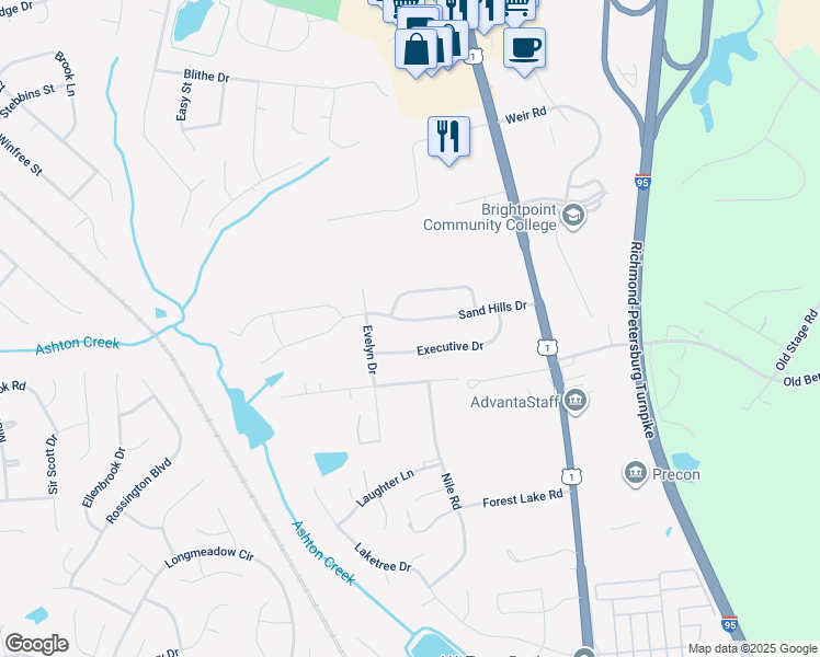 map of restaurants, bars, coffee shops, grocery stores, and more near 2819 Sand Hills Drive in Chester