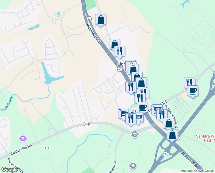 map of restaurants, bars, coffee shops, grocery stores, and more near 6515 Continental Street in Williamsburg