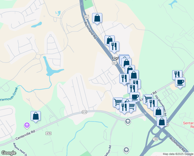 map of restaurants, bars, coffee shops, grocery stores, and more near 4655 Noland Boulevard in Williamsburg