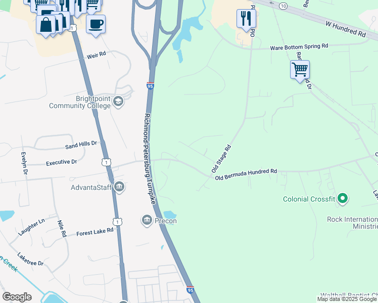 map of restaurants, bars, coffee shops, grocery stores, and more near 2429 Lanter Lane in Chester