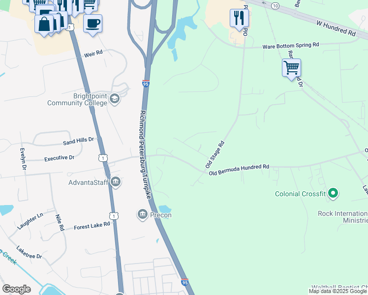 map of restaurants, bars, coffee shops, grocery stores, and more near 2429 Lanter Lane in Chester