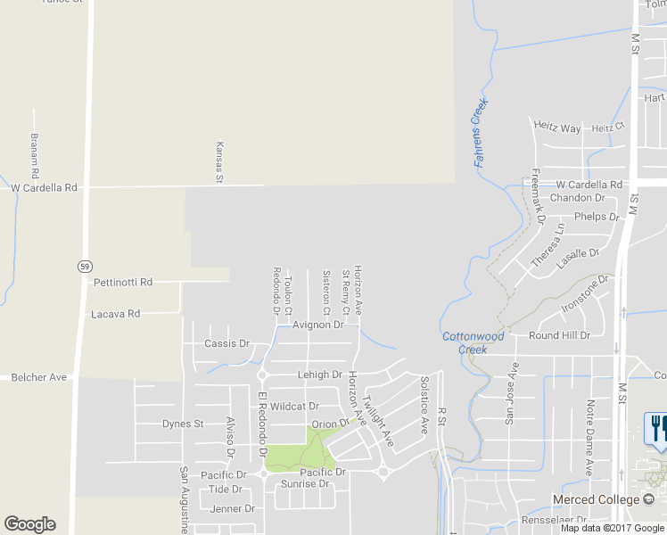 map of restaurants, bars, coffee shops, grocery stores, and more near 4094 Sisteron Court in Merced
