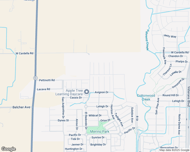 map of restaurants, bars, coffee shops, grocery stores, and more near 4096 Toulon Court in Merced