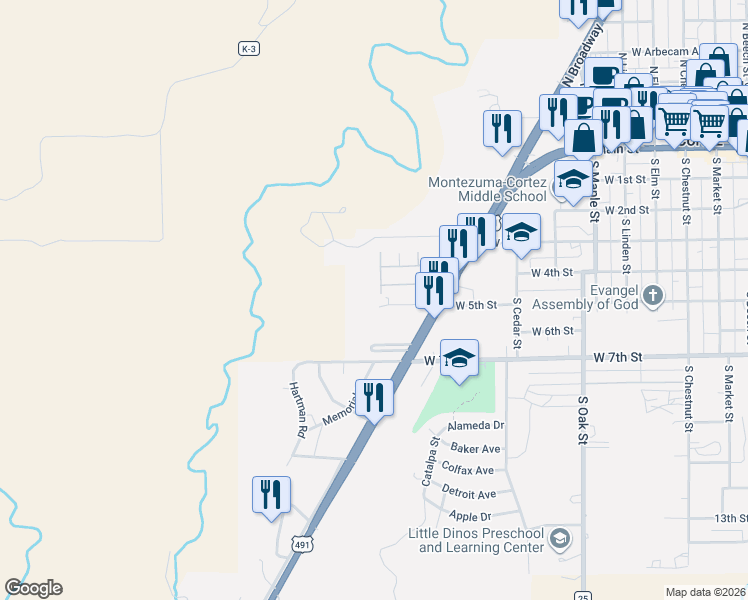 map of restaurants, bars, coffee shops, grocery stores, and more near 25 West 4th Street in Cortez