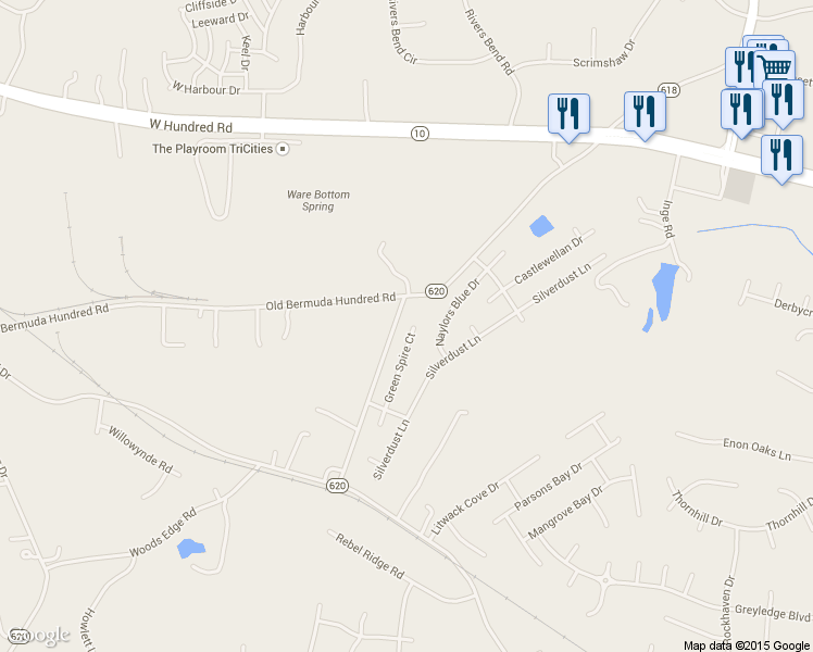 map of restaurants, bars, coffee shops, grocery stores, and more near 13512 Green Spire Court in Chester