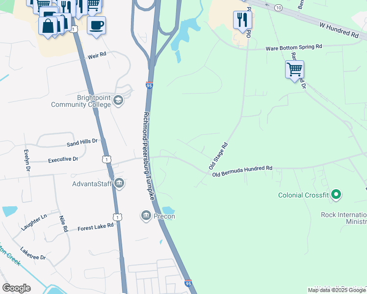 map of restaurants, bars, coffee shops, grocery stores, and more near 2501 Lanter Lane in Chester