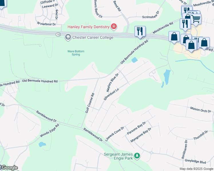 map of restaurants, bars, coffee shops, grocery stores, and more near 13460 Naylors Blue Drive in Chester