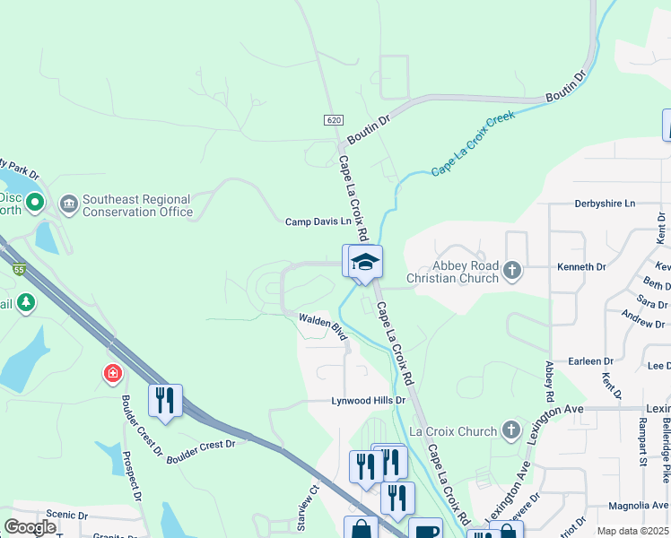 map of restaurants, bars, coffee shops, grocery stores, and more near 2560 Walden Boulevard in Cape Girardeau