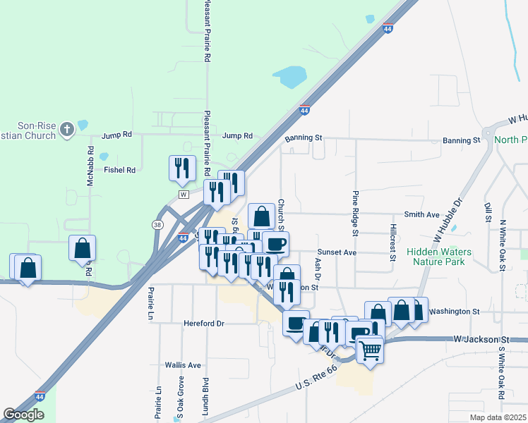 map of restaurants, bars, coffee shops, grocery stores, and more near 511 Church Street in Marshfield