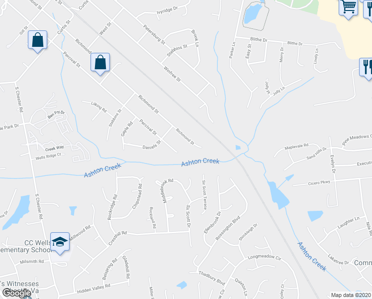 map of restaurants, bars, coffee shops, grocery stores, and more near 12933 Percival Street in Chester