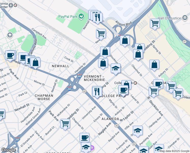 map of restaurants, bars, coffee shops, grocery stores, and more near 966 Silicon Drive in San Jose