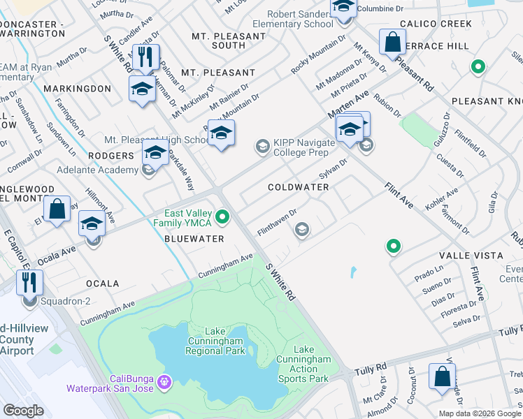 map of restaurants, bars, coffee shops, grocery stores, and more near 3131 Sylvan Drive in San Jose