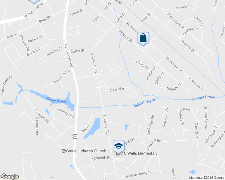 map of restaurants, bars, coffee shops, grocery stores, and more near 4132 Creek Way in Chester