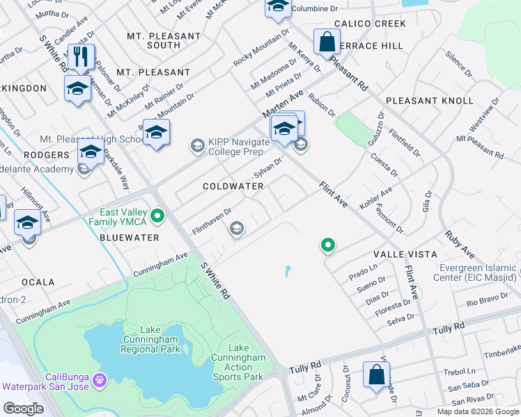 map of restaurants, bars, coffee shops, grocery stores, and more near 2030 Hayworth Drive in San Jose