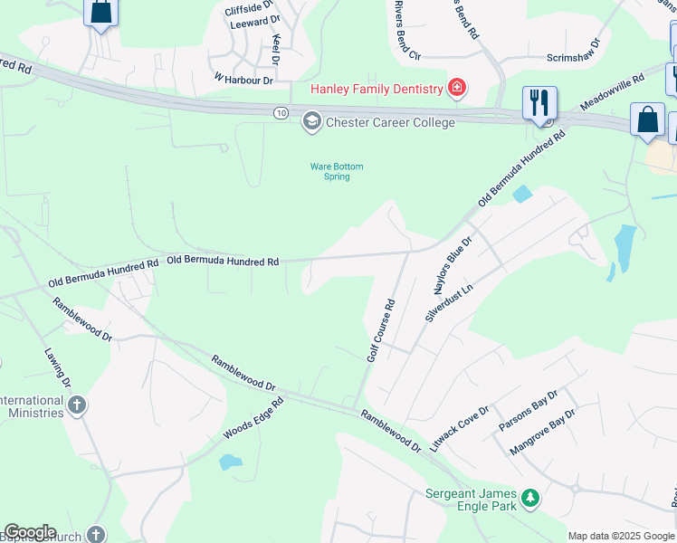 map of restaurants, bars, coffee shops, grocery stores, and more near 531 Old Bermuda Hundred Road in Chester