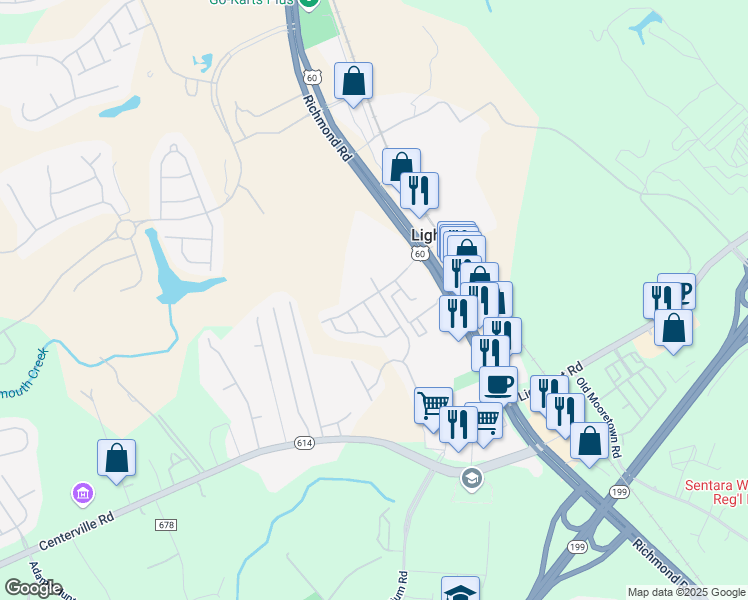 map of restaurants, bars, coffee shops, grocery stores, and more near 4609 Noland Boulevard in Williamsburg
