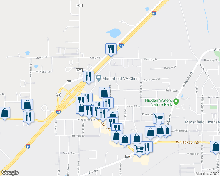 map of restaurants, bars, coffee shops, grocery stores, and more near 514 Church Street in Marshfield