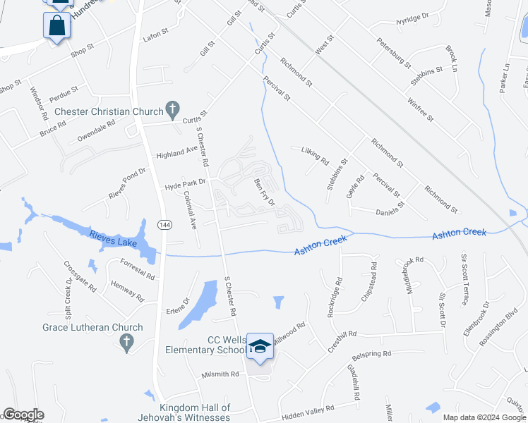 map of restaurants, bars, coffee shops, grocery stores, and more near 4044 Creek Way in Chester