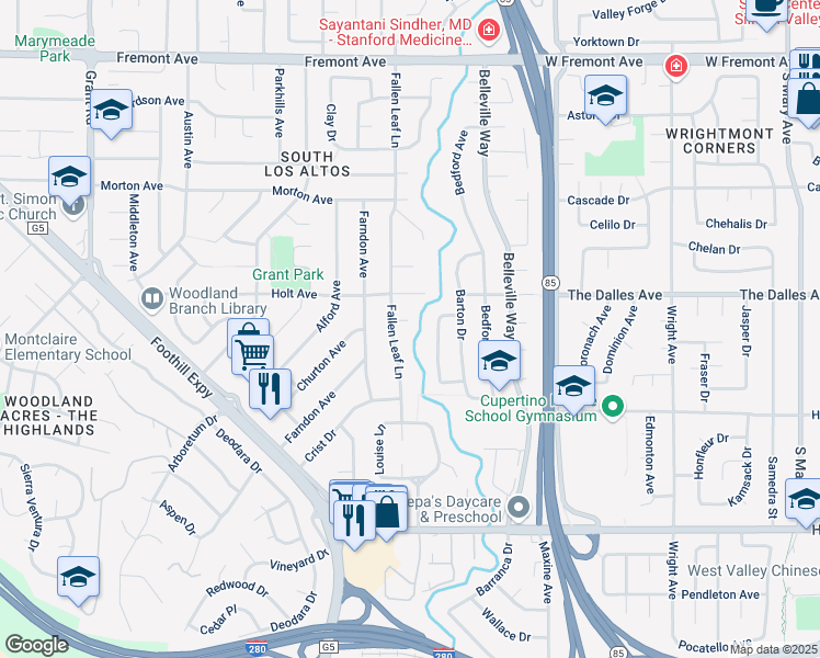 map of restaurants, bars, coffee shops, grocery stores, and more near 1720 Askam Lane in Los Altos